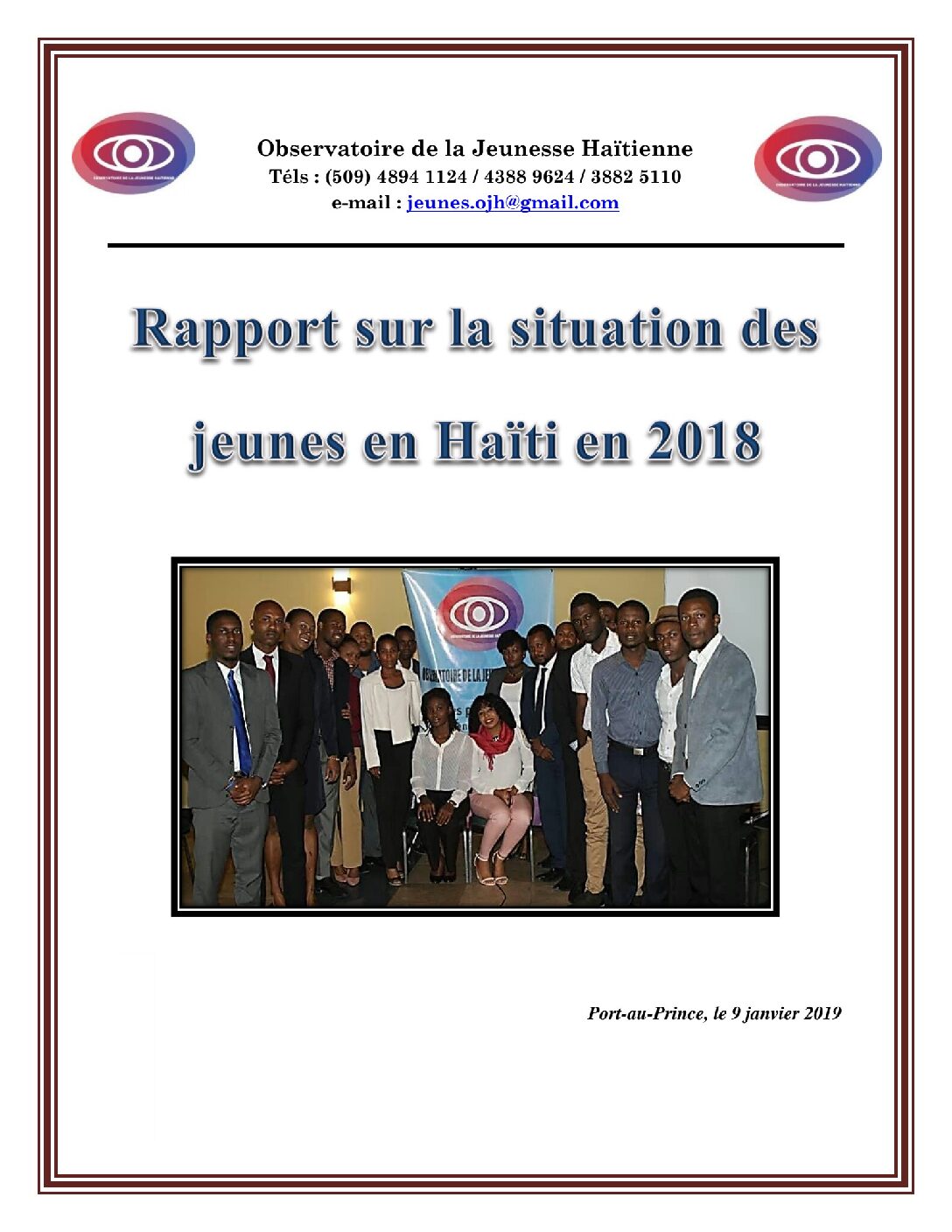OJH - Rapport annuel sur la Situation de la jeunesse en Haiti en 2018 de l Observatoire de la Jeunesse