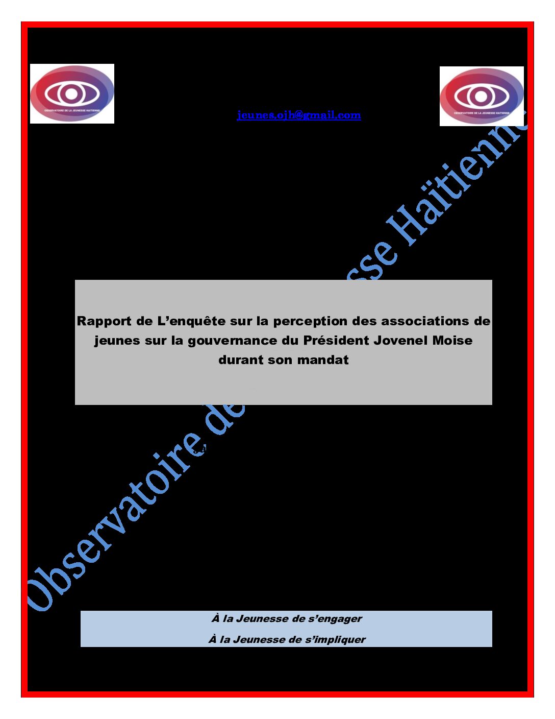 2021 Rapport Enquete sur la perception des organisations de jeunes sur la gouvernance de Jovenel Moise